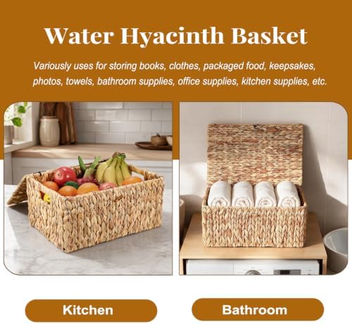 Hipiwe Wicker Storage Baskets with Lid, Large Water Hyacinth Lidded Baskets - Image 6