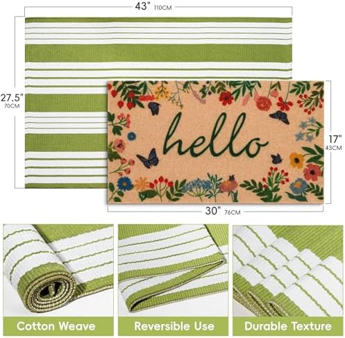 Front Door Mat Set, 2-Piece Spring Floral Hello Welcome Doormat - Image 2