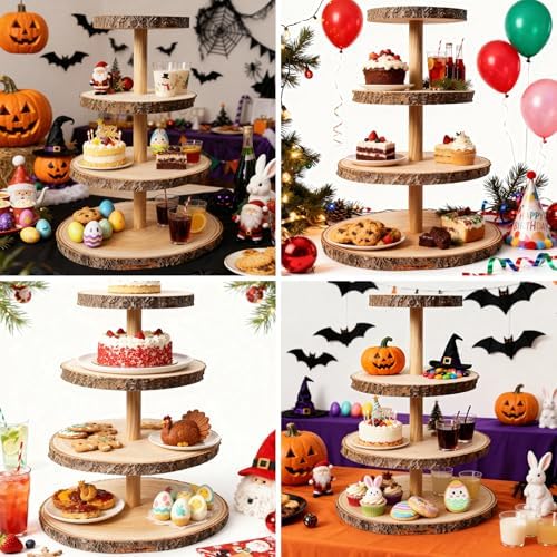 Haploon 4 Tier Wooden Cupcake Stand Paulownia Wood Dessert Display Tower - Image 7