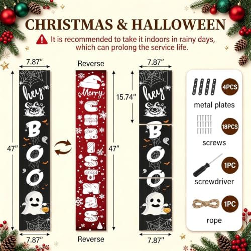 2 in 1 Halloween Porch Sign Decor 47" Double Side Christmas Sign for Porch - Image 2