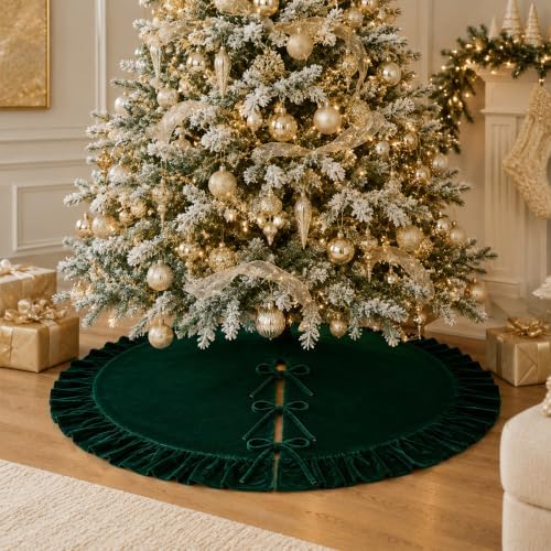 60 Inch Large Christmas Tree Skirt, Dark Green Velvet with Ruffled Edge for Big Trees Decorations for Home Party Festival - Image 4