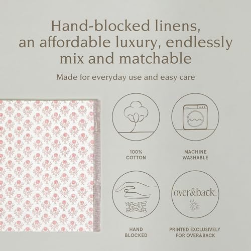 Over&Back Set of 4 Hand-Blocked Placemats - Colorful Dining Table Mat - Each Placemat is Unique - 100% Cotton - Machine Washable - Kitchen and Home Decor - Pink Blossom - Image 2