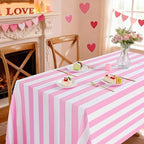 Fanqisi 2 Packs Pink and White Striped Table Cloth 57 x 120 Inches Valentines Day Tablecloth Rectangle Waterproof Tablecloths for Wedding Birthday Outdoor Picnic Party Decoration - Image 2