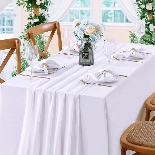 MDS Pack of 25 | White | 14ft Chiffon Table Runner 29x170 Inches Long Romantic Rustic Sheer Gauze Runner for Wedding Bridal Shower Birthday Banquets Engagement Spring Easter Boho Decorations - Image 6