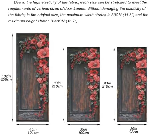 Burbuja Valentine Flowers Wood Door Cover, Stretch Fabric Backdrop Door Porch Covers for Home Party Holidays Decoration, 35x79 In - Image 3