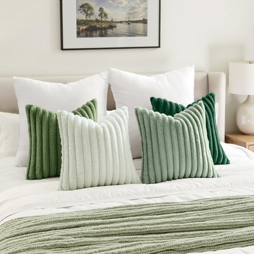 MIULEE Faux Fur Plush Decorative Throw Pillow Covers 18x18, Green - Image 6