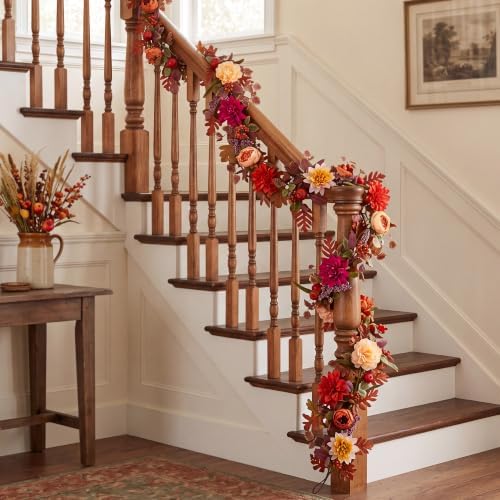 BLOSMON Fall Garland for Mantle with Flower, 6ft, Fall Decorations for Home - Image 6