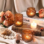 DARJEN Amber Votive Candle Holders Set of 24- Round Candle Holders Bulk, Glass Candle Holder for Vintage Decoration, Tea Lights Candle Holders for Wedding Home Party & Gift (Pack of 4) - Image 2