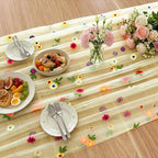 6PCS Green Floral Table Runner 10 FT, Embroidery Daisy Table Runners Seasonal Spring Summer Sheer Tulle Dining Table Decor for Home Party Birthday Decor 29x120 Inch - Image 6