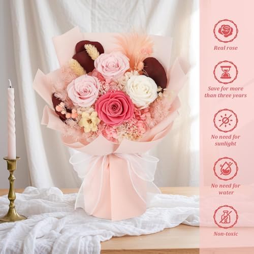 Flowers for Delivery Prime Preserved Real Pink Roses Bouquet Save 3-5 Years - Image 4
