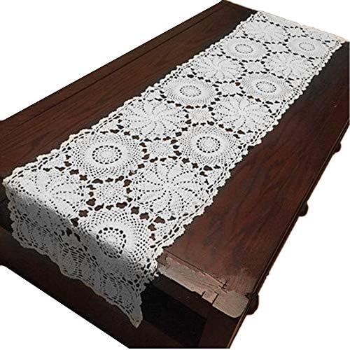 USTIDE Rustic Floral Table Runner Handmade Crochet Table Doily White 15"X47" by USTIDE
