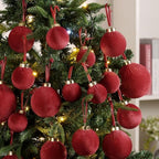 ZenNex 48 Pcs Velvet Christmas Balls Bulk, Flocked Xmas Tree Ornaments, Red - Image 3
