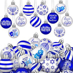 Beeveer 30 Pcs Happy Hanukkah Ornament for Tree Balls Star of David Hanging Ornaments 10 Styles Shatterproof Decorations White Blue Jewish Christmas Balls for Xmas Tree Decoration by Beeveer