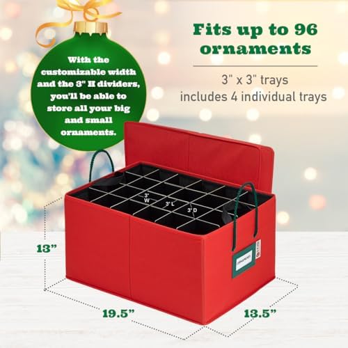 HOLDN’ STORAGE Christmas Ornament Storage Container Box with Dividers – Convenient Durable 4 Individual Removable Trays Fits Up to 96-3” Ornaments. - Image 7