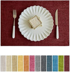 Softalker Faux Linen Cloth Placemats Set of 8-12 x 18 Inch, Red by Softalker
