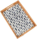 Rectangle Rattan Tray with Mother of Pearl Inlay, Rattan Serving Tray with Handle for Coffee, Bread, Fruits, Snacks, Decorative Wicker Tray for Table Decor (Rectangle Black Fish, 13"×9") by Tynulox