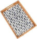 Rectangle Rattan Tray with Mother of Pearl Inlay, Rattan Serving Tray with Handle for Coffee, Bread, Fruits, Snacks, Decorative Wicker Tray for Table Decor (Rectangle Black Fish, 13"×9") by Tynulox