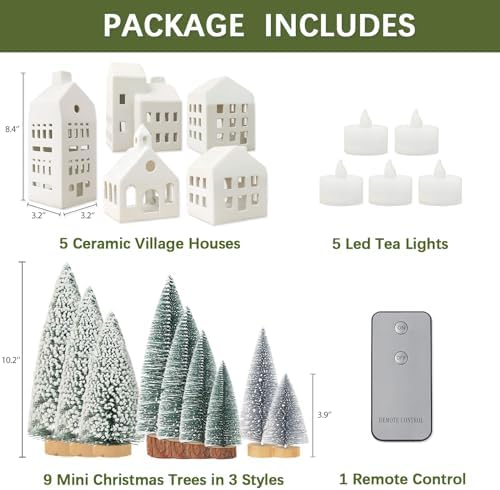 Christmas Decorations - Village Sets of 5 Lighted Ceramic Houses & 9 Trees - Image 2