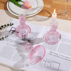 Glass Candle Holders Set, Vintage Decorative Design,Elegant Table Candlesticks Set for Dining Room,Wedding, Spring Party, Romantic Dinner, Festival & Windowsill Decor (12, Light Pink, XZS) - Image 4