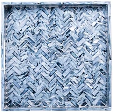 PEMAR Mother of Pearl Square Tray 12x12, Smoky Blue Herringbone Tray - Image 2