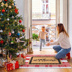 2pcs Christmas Welcome Mat for Front Door Layered Buffalo Plaid Outdoor Rug - Image 5