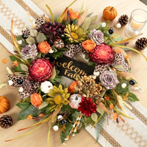 Fall Wreaths for Front Door 24 Inch Artificial Autumn Wreath Rustic Decor - Image 3