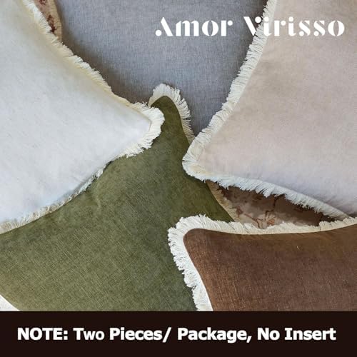 Amor Virisso Fringe Throw Pillow Covers 20x20 Set of 2 Boho Neutral Farmhouse Decorative Pillow Covers with Tassels for Couch Sofa Bed, Cream White - Image 4