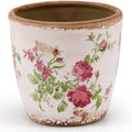 Vintage Ceramic Planter with Drainage Hole, Plastic Tray & Mesh, 6.5 Inch - Indoor/Outdoor Flower Pot, Pink Floral Rustic Farmhouse Design Plant pot for Home, Office & Garden Décor, Ideal Gift by TEWEIQI