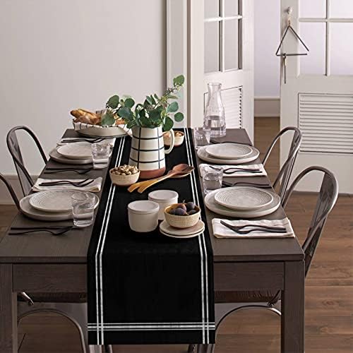 Smile Sunflower Black Table Runner, Burlap Table Runners 120 inches Long,Farmhouse Style Solid Color Table Runner for Wedding Holiday Party Dinner,Dresser Scarf Decor - Image 4