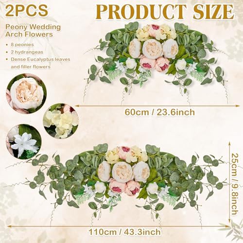 Suncalla 2 Pcs Artificial Peony Eucalyptus Floral Swag for Arch, Champagne - Image 2