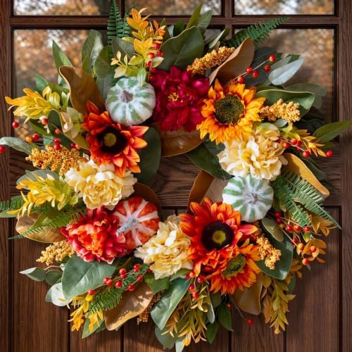 Harvest Fall Wreaths for Front Door Outside 24 Inch Autumn Magnolia Wreath by CHVista