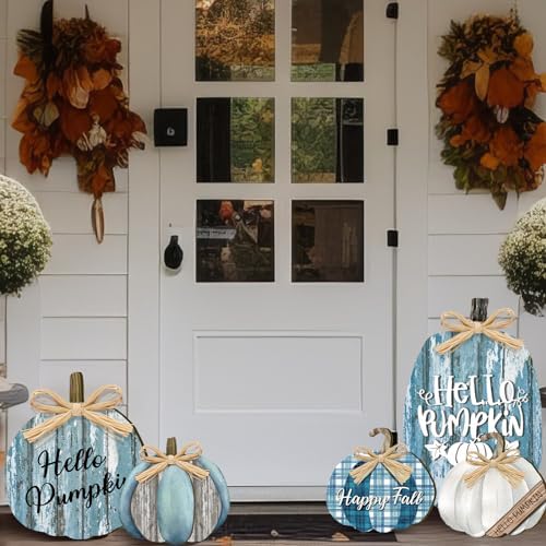 GlikCeil 5 Pcs Fall Pumpkin Signs Blue Pumpkin Outdoor Thanksgiving Decor - Image 5