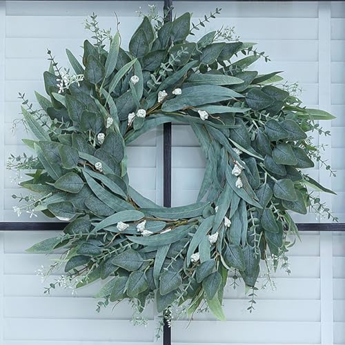 26" Large Artificial Eucalyptus Wreath with Seeds for Front Door(Green) by YXZZWL
