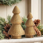 DN DECONATION Gold Christmas Tree Figurines, Natural Rattan Style Decor - Image 4