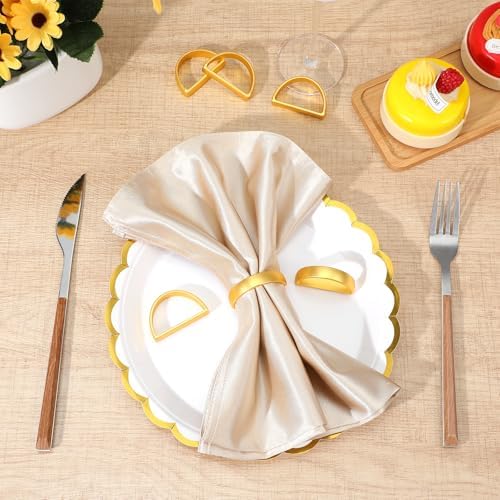 50 Pcs Gold Napkin Rings, Matte Gold Semicircle Thanksgiving Napkin Rings, Modern Serviette Napkins Ring for Table Settings, Kitchen Dinner Party Wedding Decorations - Image 5