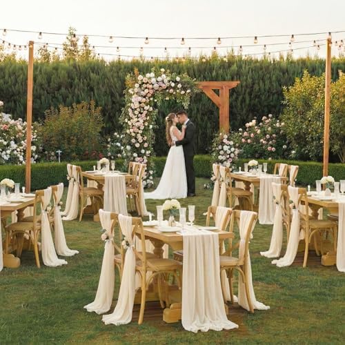 MDS Pack of 25 | Champagne Gold | 10ft Chiffon Table Runner 29x120 Inches Long Romantic Rustic Sheer Gauze Runner for Wedding Bridal Shower Birthday Banquets Engagement Spring Easter Boho Decorations - Image 2