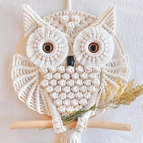 Bohemian Owl Macramé Wall Hanging Pack Of 2-12 x 23 Inch, Off White by Unknown