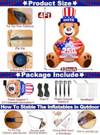 4 Ft Inflatable Uncle Sam Bear with USA 250th Anniversary Star Build-in LED Lights Blow up 4th of July Outdoor Decorations for Home Yard Lawn Garden Independence Day Memorial Day Decor - Image 2
