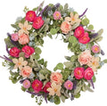24 Inch Spring Wreath for Front Door, Magenta Pink Rose Floral Wreath with Lavender, Eucalyptus, Lamb's Ear and Blue Wildflowers, Silk Summer Wreath for Home Porch Wall Window Seasonal Decor by wwmira