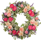 24 Inch Spring Wreath for Front Door, Magenta Pink Rose Floral Wreath with Lavender, Eucalyptus, Lamb's Ear and Blue Wildflowers, Silk Summer Wreath for Home Porch Wall Window Seasonal Decor by wwmira