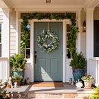20 Inch Nautical Artificial Wreath with Starfish & Seashells Blue Berry Eucalyptus Wreath for Front Door Coastal Summer Home Decor for Wall/Fireplace - Image 5