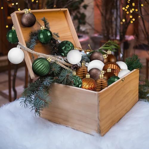 Lunmon 72 Pcs Neutral Christmas Ornaments Set Coffee Brown Green White - Image 5