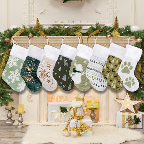 GEXWORLDWIDE GEX New Personalized Christmas Stockings 6 Pack Embroidery Custom Name for Family 20" Large Farmhouse Stockings Green Plush Felt Sequins Fireplace Decorations Hanging Ornament (6 Pack) - Image 5