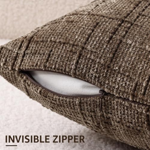 decorUhome Textured Chenille Throw Pillow Covers 24x24 Set of 2 Taupe - Image 3