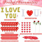 Romantic Anniversary Valentines Day Decorations Bedroom Special Night Decorations with I Love You Light Sign Balloons, Rose Petals, Artificial Roses, Red Heart Strings for Room Hotel Anniversary Decor - Image 2