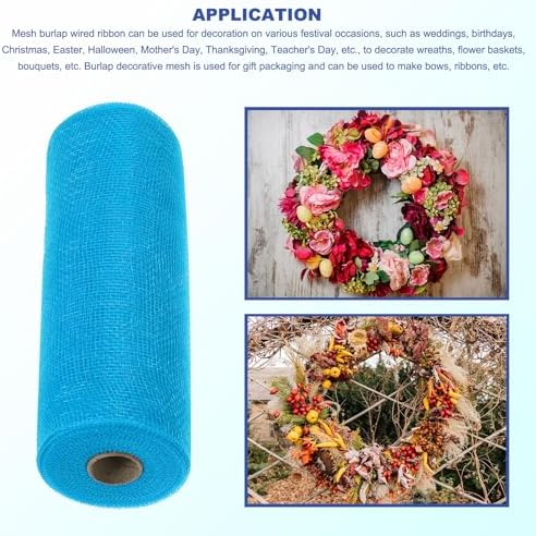 MECCANIXITY 3pcs 10 Inch Poly Burlap Mesh for Wreath, Decorative Mesh Fabric Ribbon 10 Yard for Fall Easter Christmas Flower Bow, Lake Blue - Image 5
