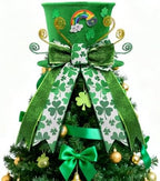 nuvagiki St. Patrick's Day Tree Topper Hat, Green Velvet Top Hat Tree Topper with Shamrock Ribbon Bow, St. Patrick's Tree Tooper Ornaments Decorations for Home Indoor, St. Patrick's Day Gifts by nuvagiki