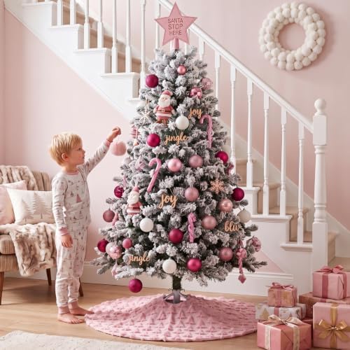 Civaner 48in Pink Tree Christmas Tree Skirt Faux Fur - Image 6