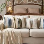 Aeckself Boho Chenille Tufted Throw Pillow Covers 18x18 Inch Set of 2, Farmhouse Decorative Striped Square Pillow Covers Accent Neutral Pillowcase for Living Room Couch Bed, Caramel Brown - Image 5