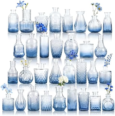 Der Rose 32pcs Blue Bud Vases in Bulk Small Vases for Home Office Decor by DerRose